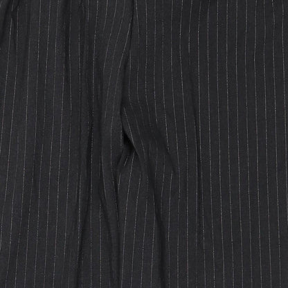Brand and care label for Wardrobe women’s black striped trousers, size UK 16, 27-inch leg