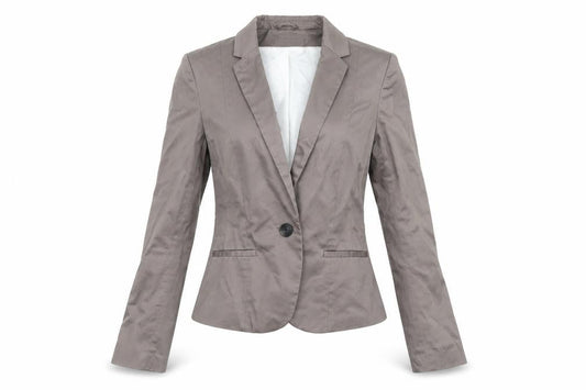 Front view of H&M women’s beige jacket, size UK 10