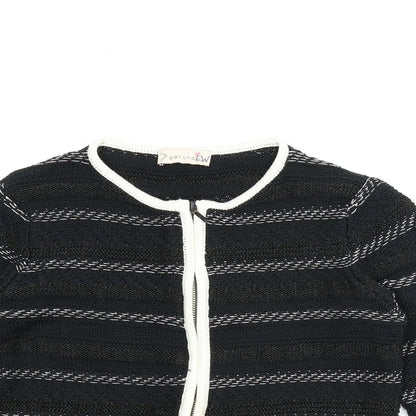 Close-up detail of Marks & Spencer women’s black full zip jumper, size UK 8