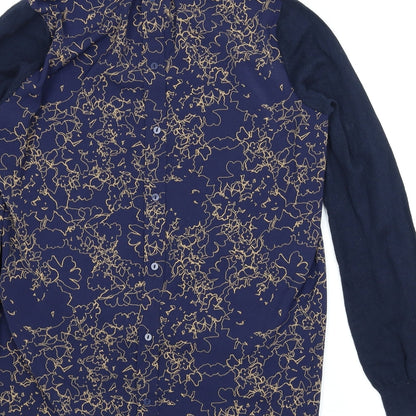 Brand and care label for Next women’s blue floral jumper, size UK 12