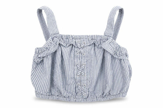 Front view of Next girls’ blue striped cropped tank, size 7, years