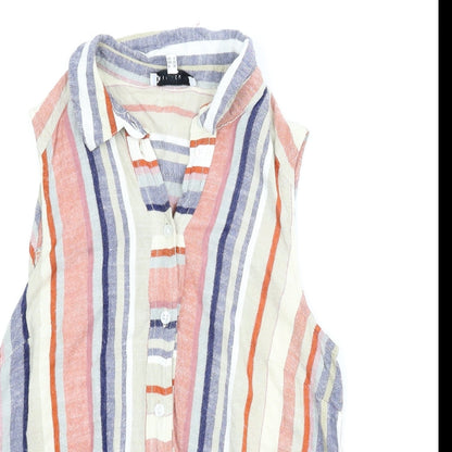 Close-up detail of Warehouse women’s multicoloured striped basic blouse, size UK 10