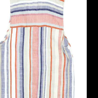 Brand and care label for Warehouse women’s multicoloured striped basic blouse, size UK 10
