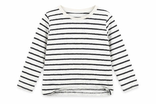 Front view of Baby Boy boys’ beige striped basic t-shirt, size 2, years