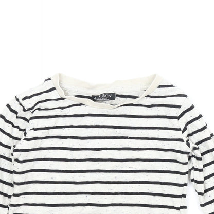 Close-up detail of Baby Boy boys’ beige striped basic t-shirt, size 2, years