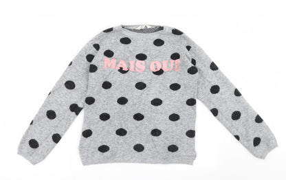 Additional front view of H&M girls’ grey polka dot knit jumper, size 13-14, years