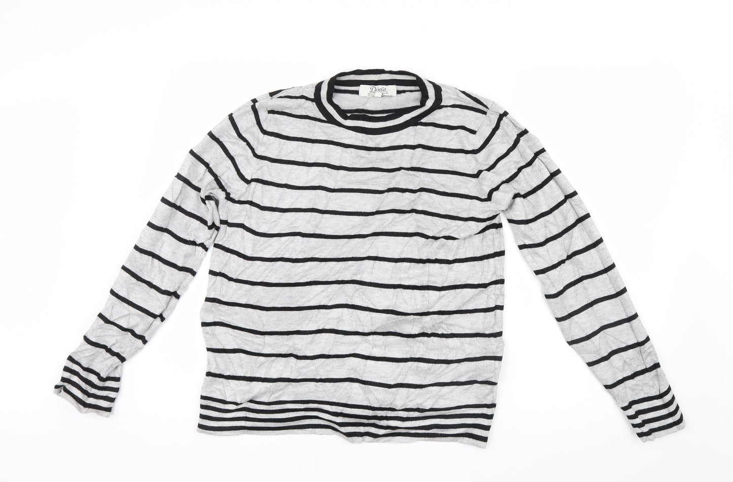 Dixie Womens Grey Striped Knit Pullover Jumper Size S
