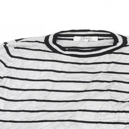 Close-up detail of Dixie women’s grey striped knit jumper, size S