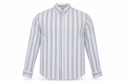Front view of Cotton Traders men’s blue check button-up, size L