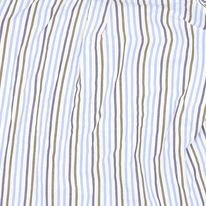 Brand and care label for Cotton Traders men’s blue check button-up, size L