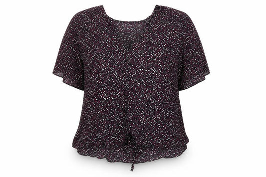 Front view of Noon women’s black basic t-shirt, size M