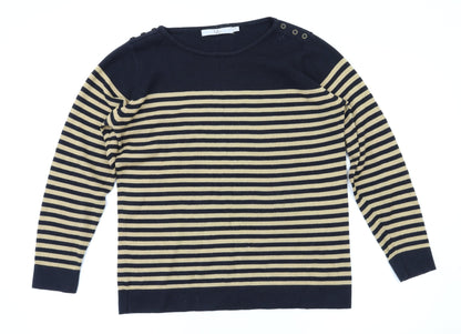 Additional front view of ewn women’s brown striped jumper, size M