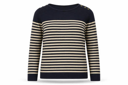 Front view of ewn women’s brown striped jumper, size M