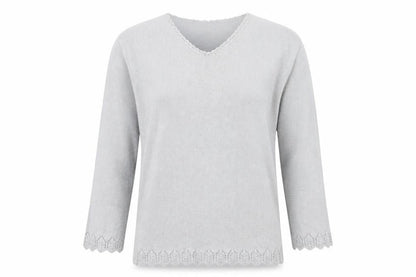Front view of EWM women’s silver basic t-shirt, size M