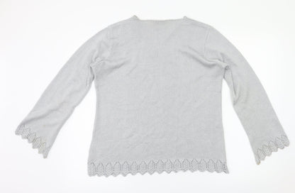 Back view of EWM women’s silver basic t-shirt, size M