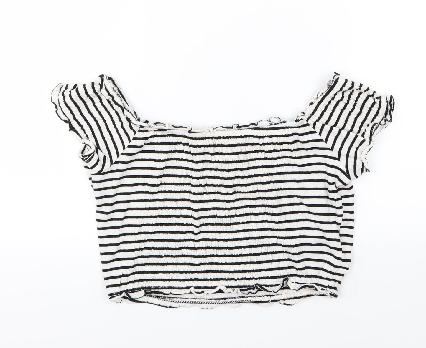 New Look Womens Black Striped Jersey Cropped T-Shirt Size 14