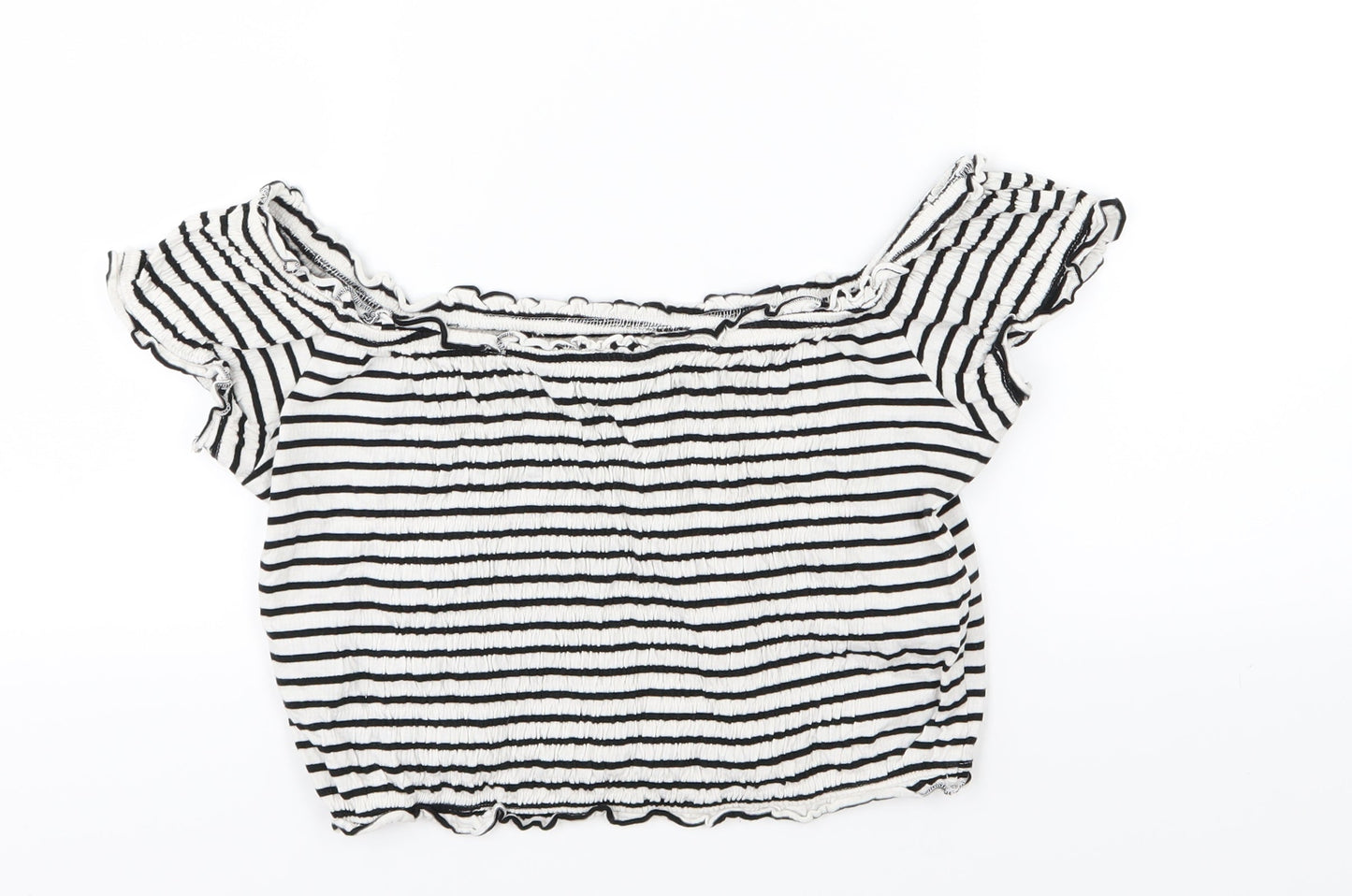 New Look Womens Black Striped Jersey Cropped T-Shirt Size 14