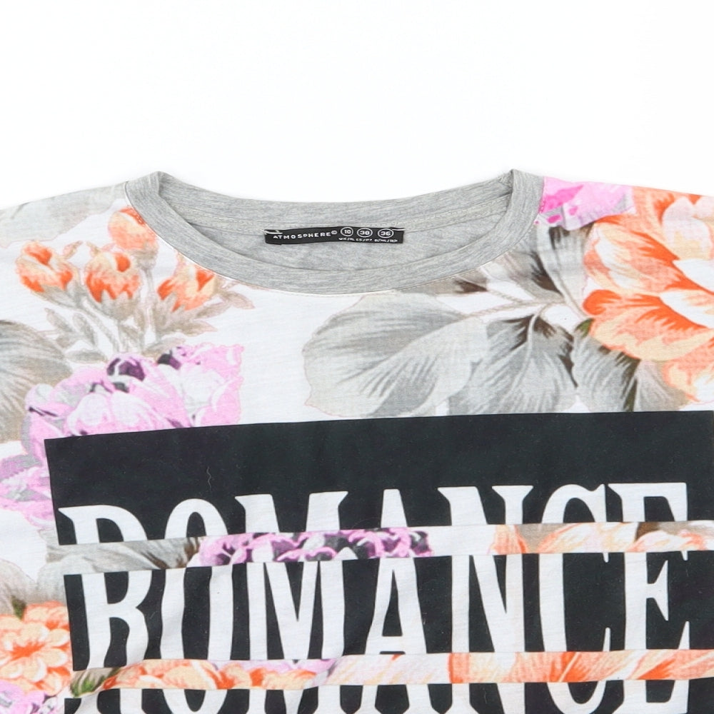 Atmosphere Womens Grey Floral Jersey Cropped T-Shirt Size 10