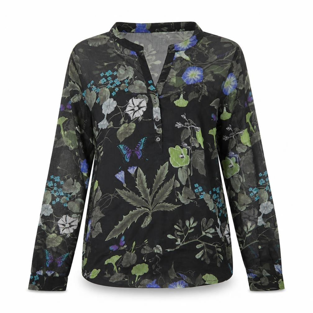 Niza Womens Black Floral Chiffon Basic Blouse Size 10