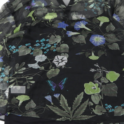 Brand and care label for Niza women’s black floral chiffon basic blouse, size UK 10