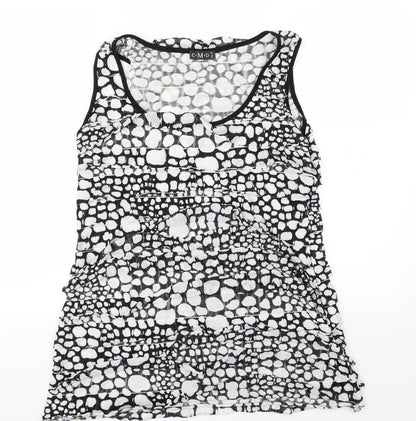 Front view of CMD women’s black polka dot basic tank, size UK 16, - ruffle
