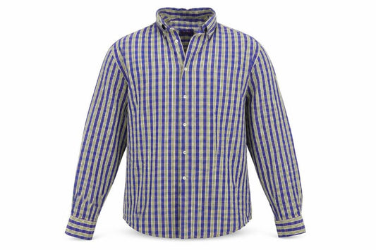 Front view of Saint Gall men’s multicoloured striped woven button-up, size L