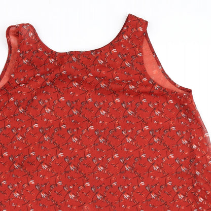 Close-up detail of Preworn women’s red basic blouse, size UK 10