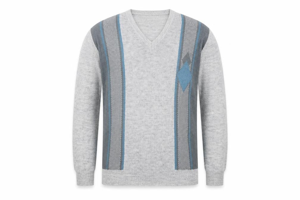 Greenwoods Mens Grey Striped  Pullover Jumper Size L