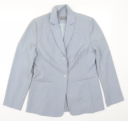 Front view of AMARANTO women’s blue jacket suit jacket, size UK 12