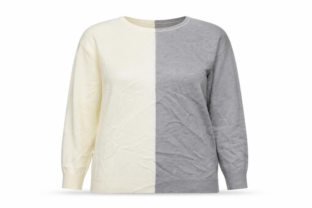 Bonmarché Womens Grey Pullover Jumper Size 14 - Cream Colour Block