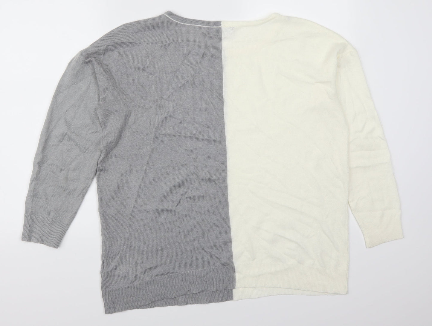 Bonmarché Womens Grey   Pullover Jumper Size 14  - Cream Colour Block