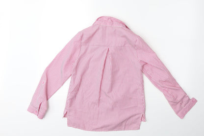 Back view of Nutmeg girls’ pink striped basic button-up, size 10, years