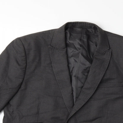 Close-up detail of Preworn men’s grey jacket suit jacket, size 38