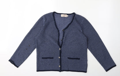 Additional front view of EWM women’s black knit cardigan jumper, size UK 14