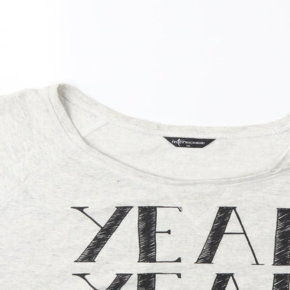 Close-up detail of Internacionale women’s grey pullover sweatshirt, size UK 18