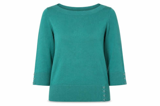 Front view of BHS women’s green knit jumper, size UK 14