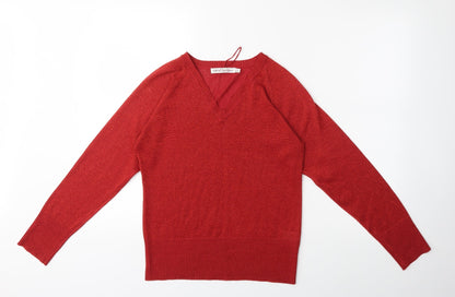 Front view of EWM women’s red knit jumper, size UK 10