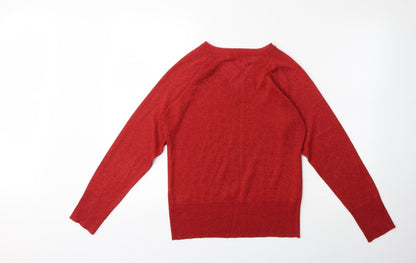 Back view of EWM women’s red knit jumper, size UK 10