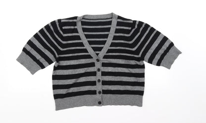 Additional front view of BHS women’s grey striped jumper, size UK 12