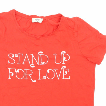 Close-up detail of Papaya women’s red basic t-shirt, size UK 10