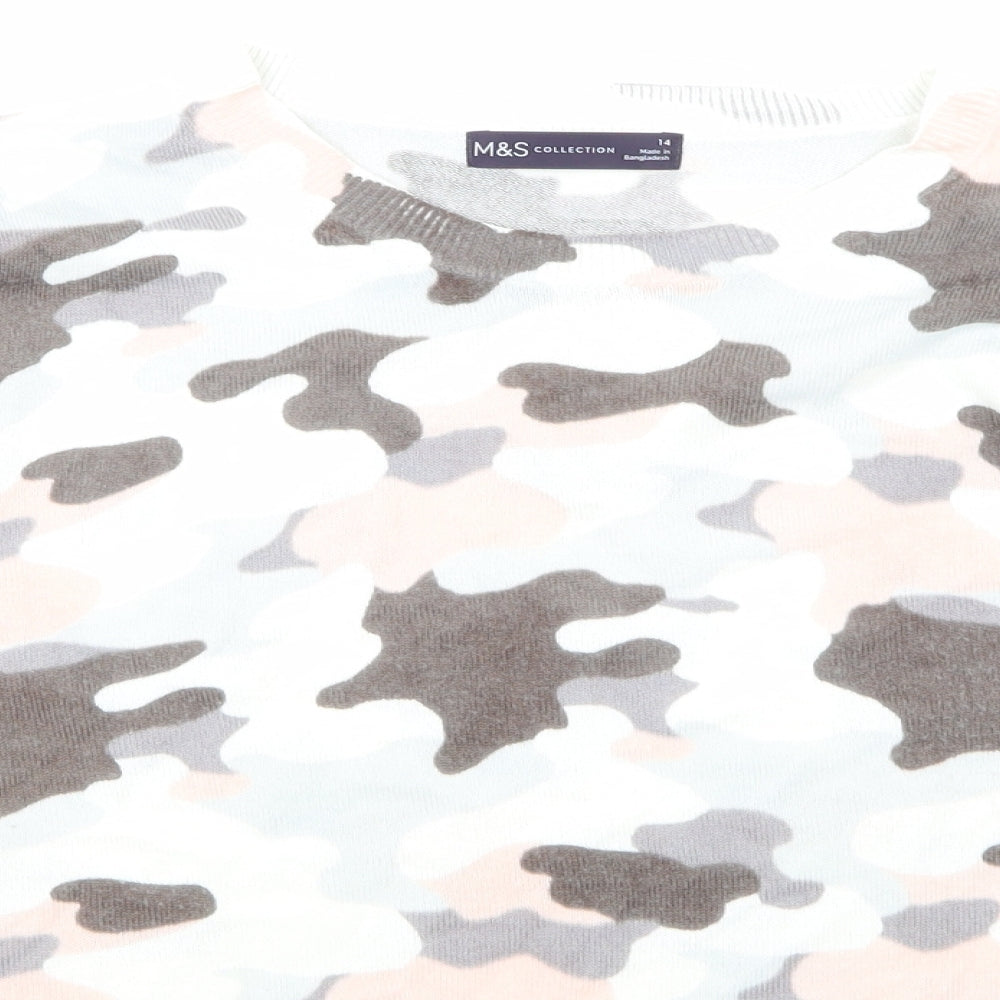 Marks & Spencers Womens White Camouflage  Pullover Jumper Size 14