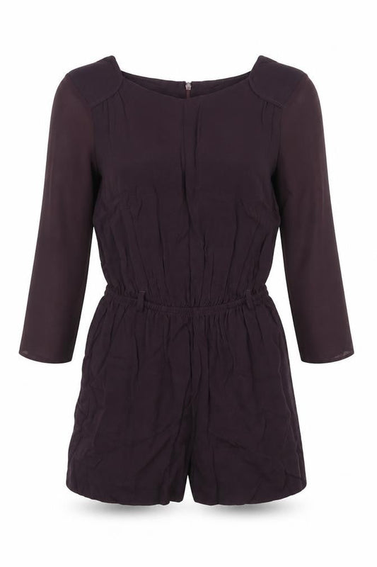 Front view of River Island women’s purple playsuit one-piece, size UK 6