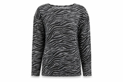 Front view of F&F girls’ grey animal print jumper, size 13, years