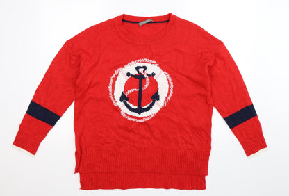 Front view of Oasis women’s red knit jumper, size S, - o