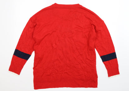 Back view of Oasis women’s red knit jumper, size S, - o