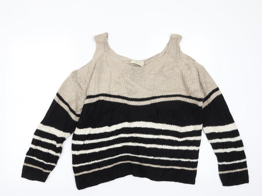 Papaya Womens Beige Striped  Pullover Jumper Size S