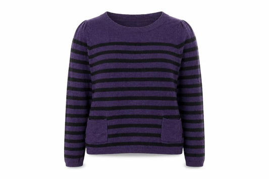 Front view of Tu women’s purple striped jumper, size UK 10