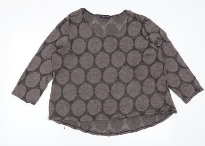 Additional front view of Saloos women’s brown geometric jumper, size UK 22