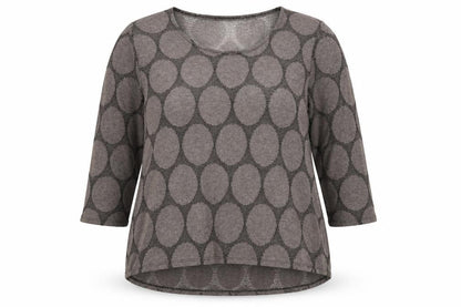 Front view of Saloos women’s brown geometric jumper, size UK 22