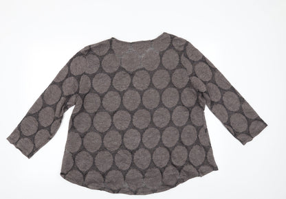 Back view of Saloos women’s brown geometric jumper, size UK 22